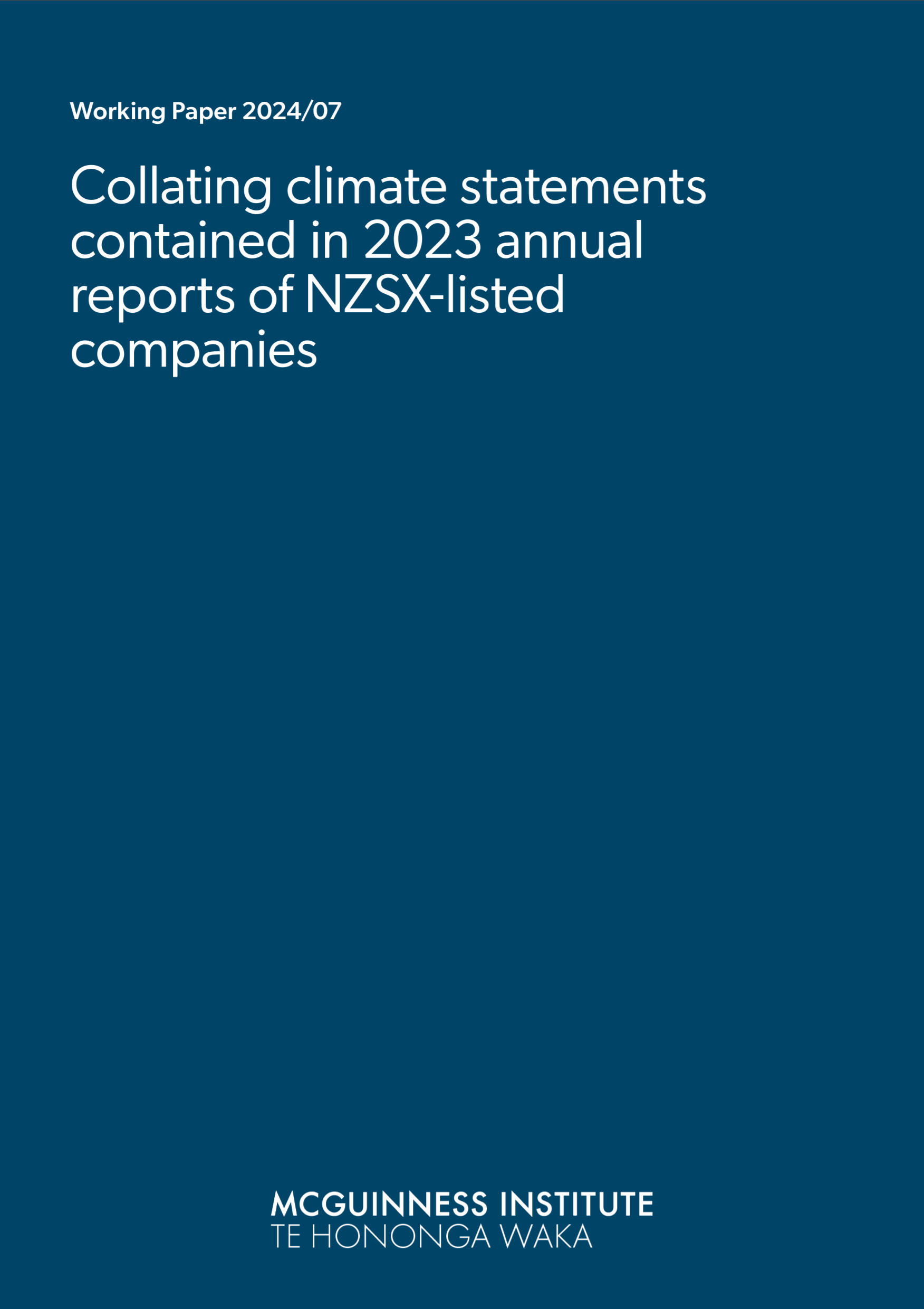 Working Paper 2024/07 – Collating climate statements contained in 2023 annual reports of NZSX-listed companies